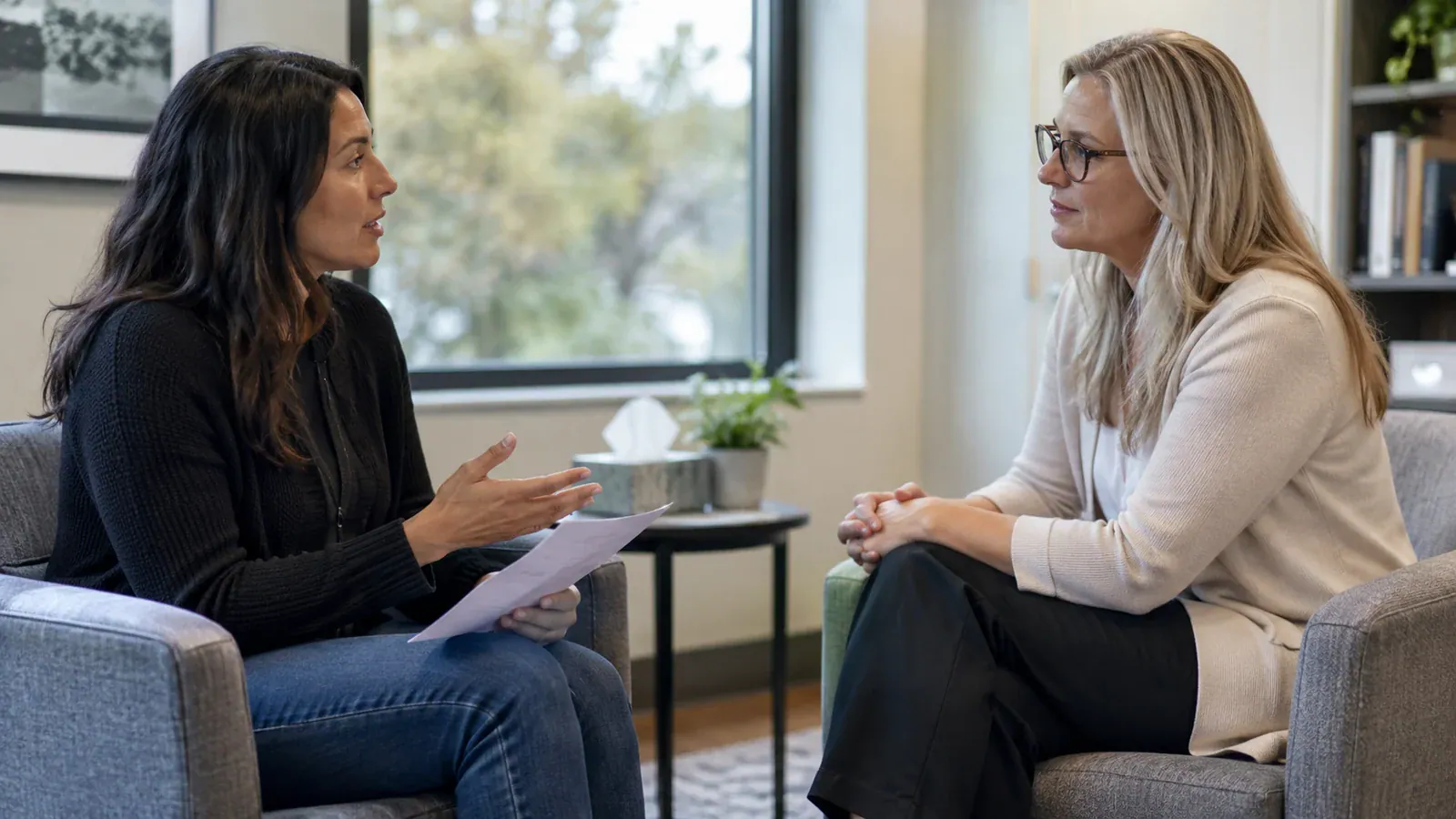 Client asking a therapist questions before an EMDR appointment